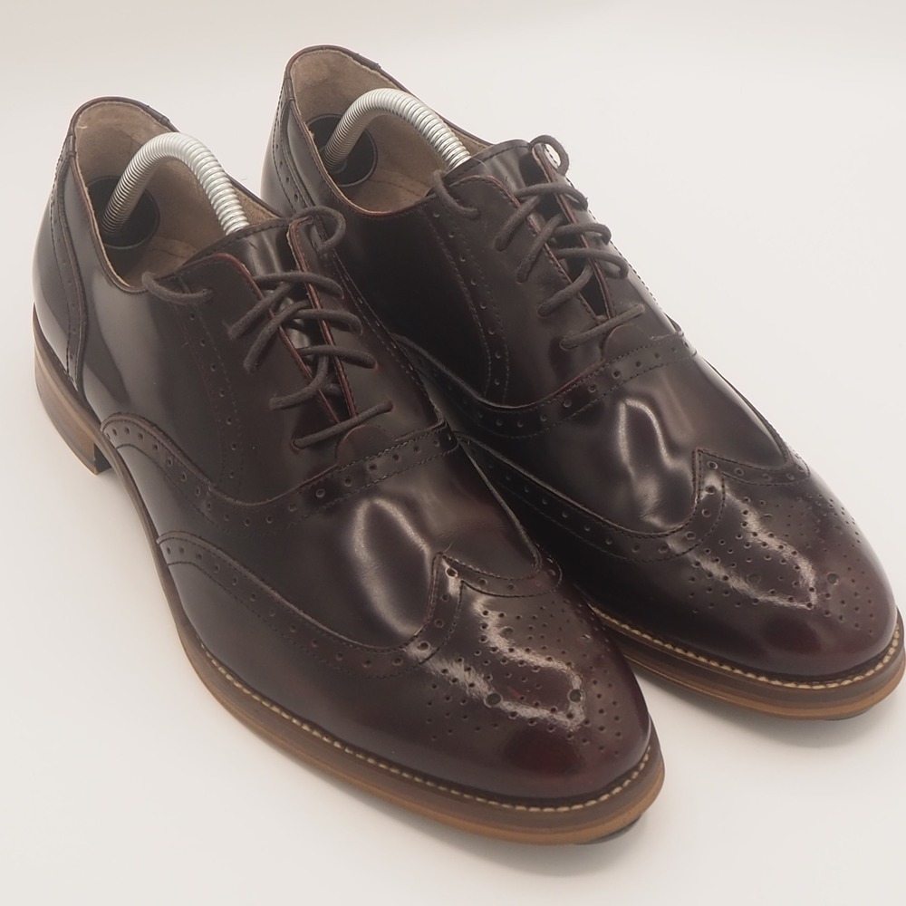 Johnston & Murphy Wingtip Oxford Dress Shoes Polished Burgundy Oxblood Men's 10
